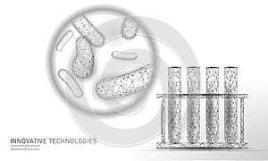 Test tube bacteria 3D low poly render probiotics. Laboratory analysis microorganism. Healthy flora of human body. Modern