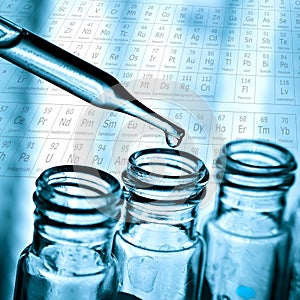 Test tube containing chemical liquid in laboratory, lab chemistry or science research and development concept.