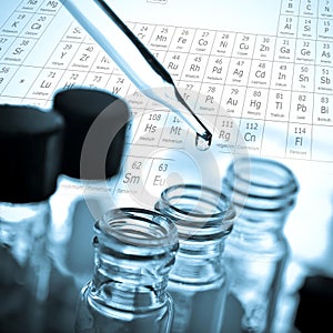 Test tube containing chemical liquid in laboratory, lab chemistry or science research and development concept.