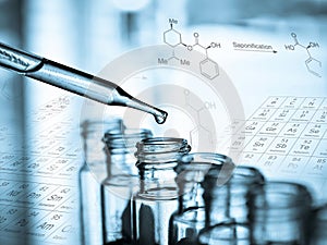 Test tube containing chemical liquid in laboratory, lab chemistry or science research and development concept.