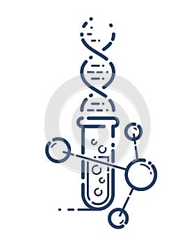 Test tube and DNA strand vector simple linear icon, science biology biotechnology and medicine analysis line art symbol,