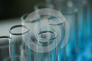 Test tube of glass overflows liquid solution potassium