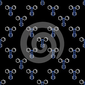 Test Tube and hexagonal molecular formula vector Science seamless pattern in thin line style