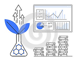 Sustainable growth concept with data analysis, science innovation, and financial progress