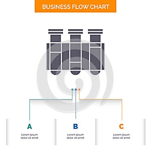Test, Tube, Science, laboratory, blood Business Flow Chart Design with 3 Steps. Glyph Icon For Presentation Background Template