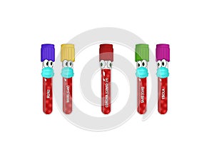 Test tubes with blood samples on a white background