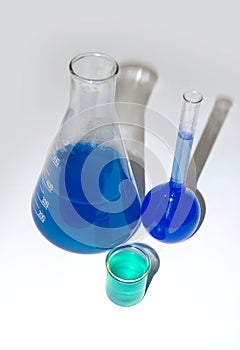 Test tubes with blue liquid