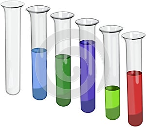 Test tubes with colored liquids isolated on white