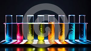 Test tubes contain vibrant fluids
