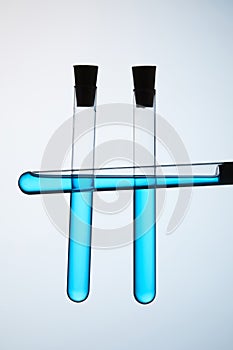 Test tubes filled with blue liquid