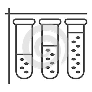 Test tubes with liquids thin line icon, Chemical research and science concept, laboratory equipment sign on white