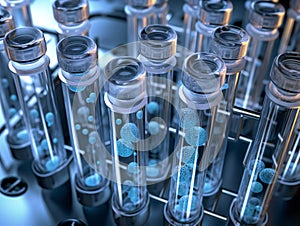 Test tubes in the science lab. Development of new chemicals.