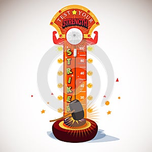 Test Your Strength Amusement with hitting hammer. strength tester. carnival game - vector photo