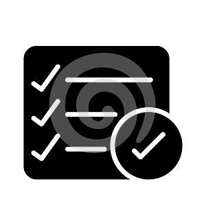 Tested checklist glyph flat vector icon