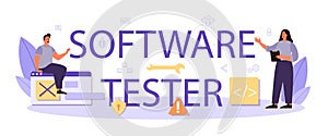 Tester software typographic header. Application or website code