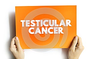 Testicular Cancer is 1 of the less common cancers and mostly affect men between 15 and 49 years of age, text concept on card for
