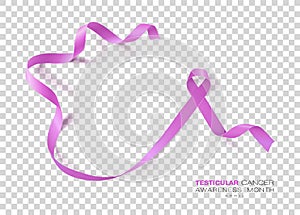 Testicular Cancer Awareness Month. Orchid Color Ribbon Isolated On Transparent Background. Vector Design Template For Poster