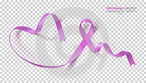 Testicular Cancer Awareness Month. Orchid Color Ribbon Isolated On Transparent Background. Vector Design Template For Poster