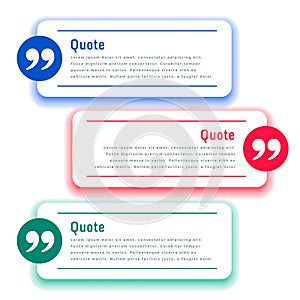 Testimonial boxes or quotes template in three colors