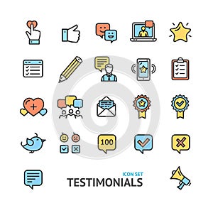 Testimonial, Feedback and Review Signs Color Thin Line Icon