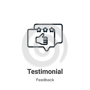 Testimonial outline vector icon. Thin line black testimonial icon, flat vector simple element illustration from editable feedback