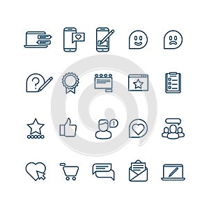 Testimonials, client relationship, feedback, inquiry thin line vector icons