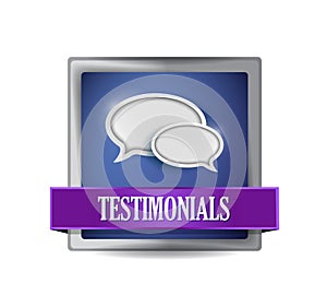 Testimonials glossy blue reflected square button