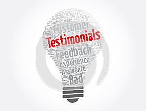 Testimonials light bulb word cloud collage, concept background