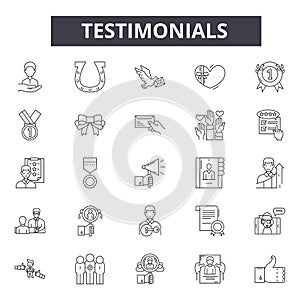 Testimonials line icons, signs, vector set, outline illustration concept
