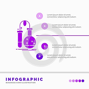 Testing, Chemistry, flask, lab, science Infographics Template for Website and Presentation. GLyph Purple icon infographic style