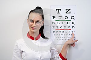 Testing eye vision at ophthamologist lab.