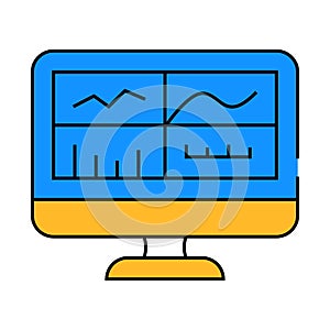 testing graphs on computer screen icon color illustration