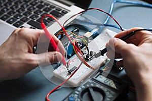 Testing of microcontroller close-up