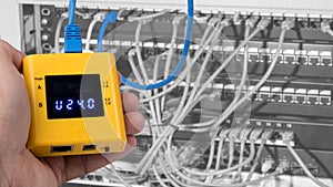 Testing of PoE on cables connected in patch panels of rack case