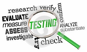 Testing Research Evaluation Magnifying Glass Analysis Words 3d Illustration