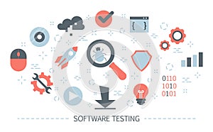 Testing software concept. Application code test process