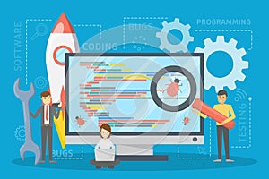 Testing software concept. Application code test process
