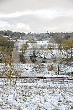 Teston Bridge over the River Medway in Winter.