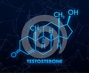 Testosterone formula. Vector thin line icon of testosterone molecular structure