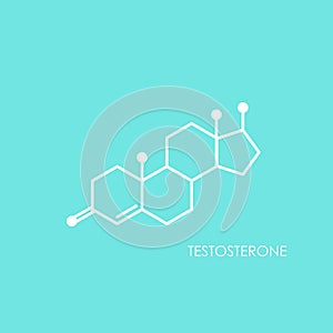 Testosterone molecula structure. line icon isolated on blue background