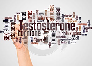 Testosterone word cloud and hand with marker concept