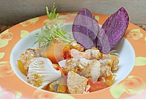 Testy and Healthy Grilled Oyster Mushrooms and Vegetable Salad with Steamed Purple Sweet Potatoes