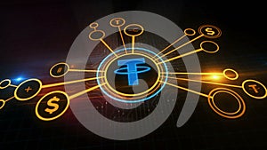 Tether USDT stablecoin cryptocurrency symbol 3d digital concept
