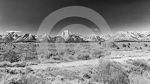Teton Range from the potholes in black and white