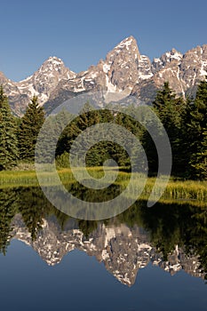 Teton Range Smooth Water Reflecting Grand Teton's National Park