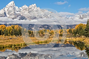 Teton Scenic Autumn Reflection Landscape