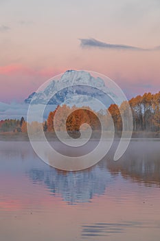 Teton Scenic Landscape Autumn Reflection at Sunrise