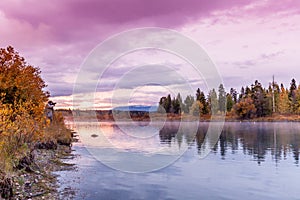 Tetons Sunrise Fall Reflection at Oxbow Bend