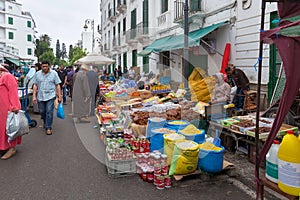 TETOUAN, MOROCCO - MAY 24, 2017: View of the old food market in historical part of Tetouan