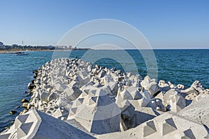 Tetra-pods or concrete breakwater blocks at Tomis, Constanta harbour.